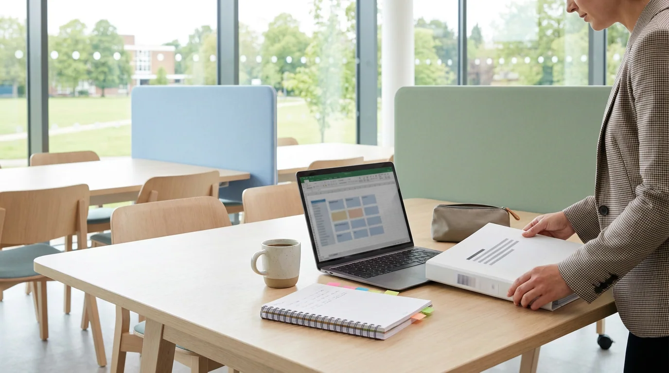 Clinical research associate reviewing trial documents before a site visit